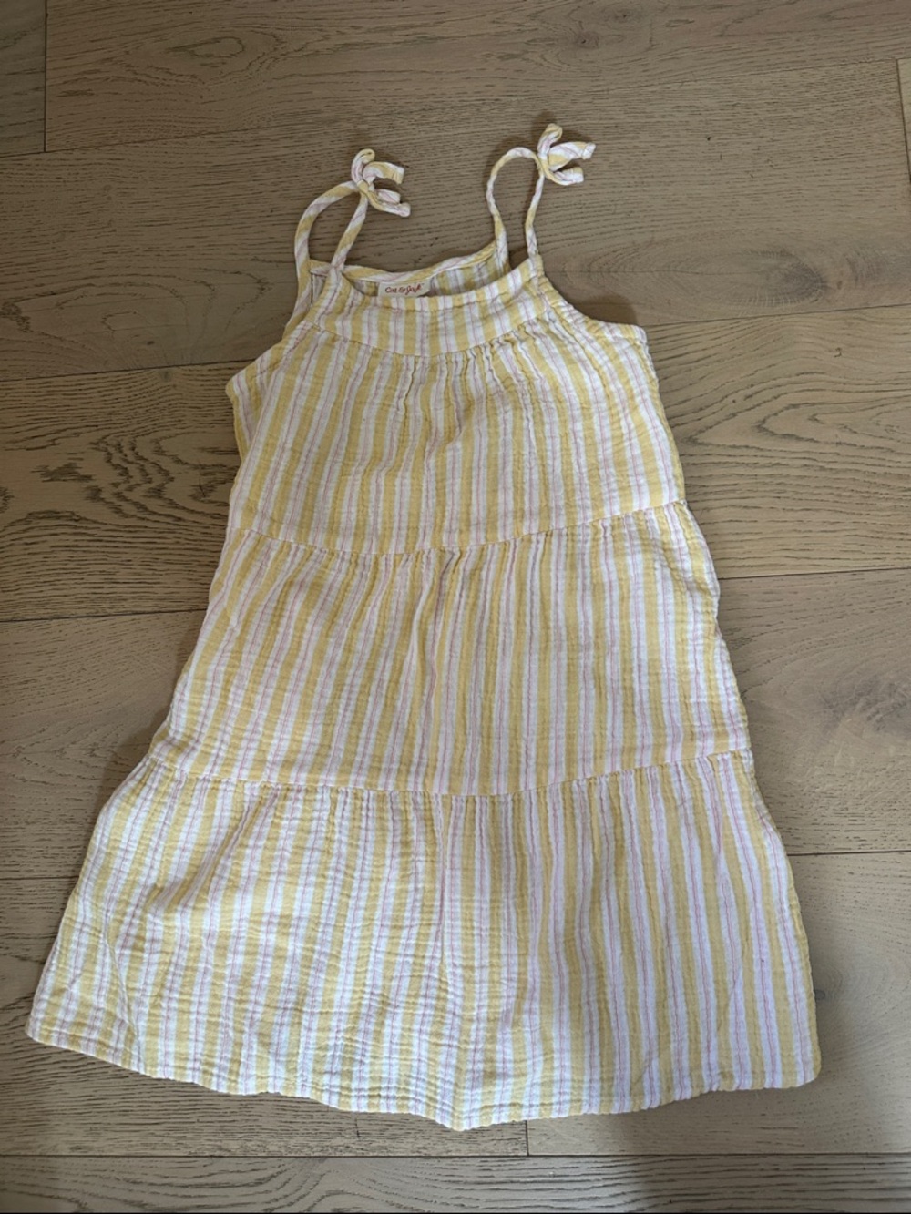 Cat & Jack Yellow and White Striped Tie-Shoulder Sundress